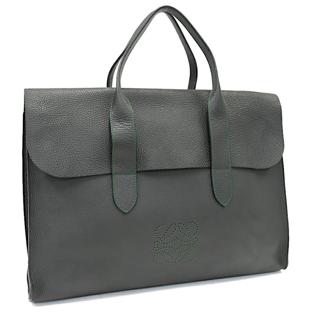 Loewe Briefcase Business Bag Leather Deep Green Perforated Anagram